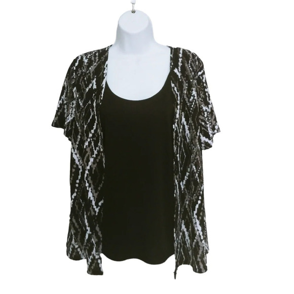 Classic Collections Faux Cardigan and Camisole Set Black  White XL - Picture 1 of 9